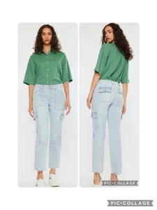 KanCan Felicity Cargojeans hoher Bund schmal gerades Bein Fransensaum Größe 9 - Bild 1 von 11