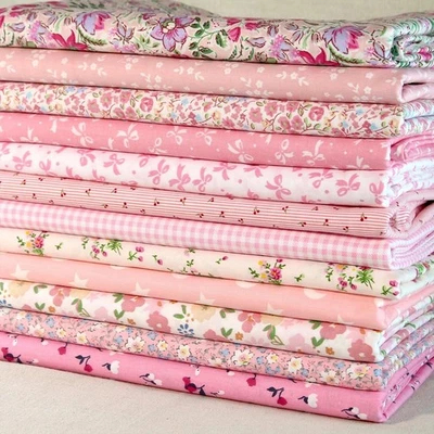 12 Pink Floral Fat Quarter Cotton Fabric Squares Bundle, Quilting Patchwork - Image 1 of 4