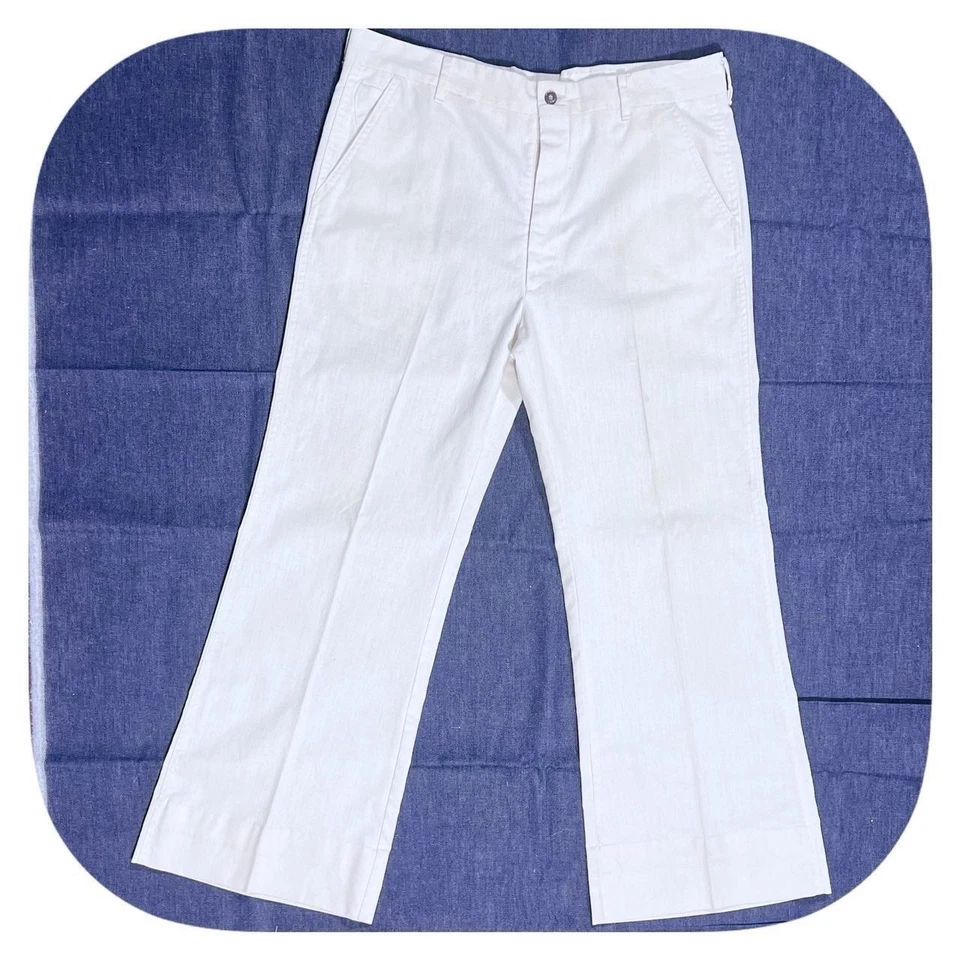 Calça masculina vintage anos 70 laranja aba branca Levi’s Panatela bootcut algodão 36 X 30 - Imagem 1 de 4