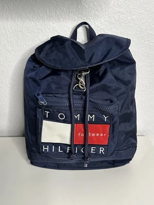 VTG 90s Tommy Hilfiger Color Block Big Flag Logo Spell Out Backpack Cinch Bag - Image 1 of 4