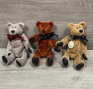 "Lote de 3 osos de peluche Boyds Bears T F WUZZIE aterciopelados Frazier Fulton Farley articulados 6""" - Imagen 1 de 8