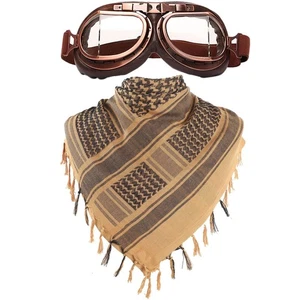 Vintage Helmet Goggles with Cotton Shemagh Keffiyeh, Motorcycle Bike Motocros... - Foto 1 di 9
