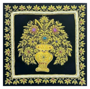 Rugs Jewel Carpet Wall Hanging Flower 24"x24" Hand Embroidery Zardozi Wall Gift - Bild 1 von 4