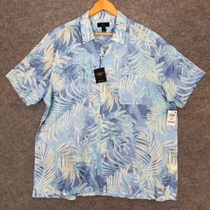 Club Room Luxury 100% Linen Hawaiian Button Shirt Mens 2XL Floral Leaves NEW - Picture 1 of 14