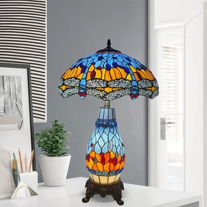 Lámpara de mesa estilo agrupado Tiffany de 16 pulgadas pantalla de vitral para escritorio de dormitorio - Imagen 1 de 10