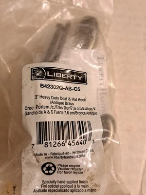Gancho para abrigo y sombrero B42302Q-AB Liberty 3" resistente, latón antiguo Foto 1 de 3