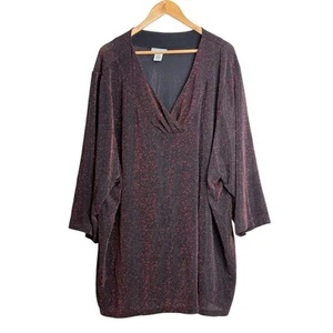 Catherines Top Damen 4X Plus 3/4 Ärmel V-Ausschnitt Stretch Tunika Metallic Schimmer - Bild 1 von 13