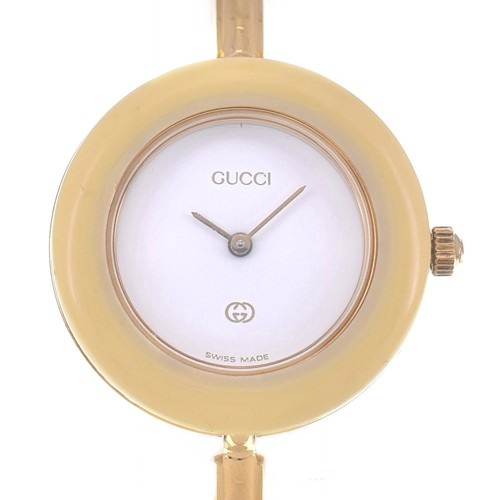 Orologio Gucci Change lunetta 11 12 placcato oro quadrante bianco quarzo donna R#141523
