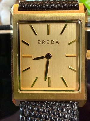 New Breda Virgil Watch 26mm Gold Black Lizard Embossed Leather 1736f Never Worn - Image 1 of 4