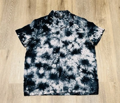 Cuts Shirt Mens XL Blue Gray Tie Dye Button Up Hyperloop Camp Loop Collar - Image 1 of 4