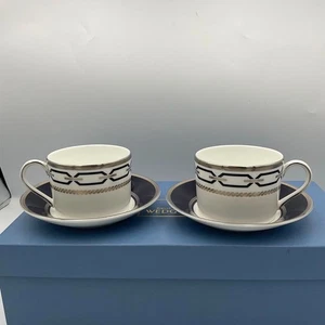 Wedgwood Vera Wang With Love Nouveau Indigo Cup Saucer Pair Set - Picture 1 of 9