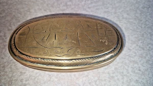 ANTIQUE DUTCH 18TH CENTURY BRASS TOBACCO TIN / ENGRAVED CIRCA 1770s - Picture 1 of 11
