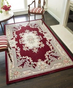 Hand Tufted Aubusson Design Rug Banded Wool Carpet Area Rug 8x10 9x12 6x9 5x8 - Picture 1 of 4