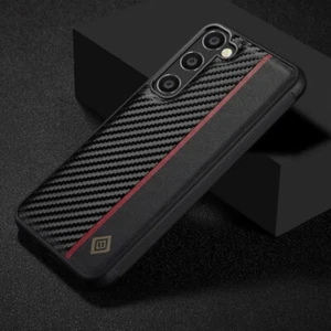 For Samsung Galaxy S23 Ultra S22 S21 Leather Carbon Fibre Pattern Gel Case Cover - Picture 1 of 9