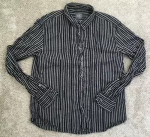 Armani Exchange Shirt Men's Large Black Gray Striped Snap Front Seersucker Linen - Picture 1 of 8