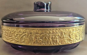 Seltene Karlsbad Moser Deckeldose mit Gold- Relief um 1930, signiert - Bild 1 von 1