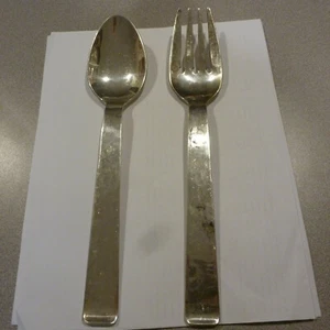 1940s MACIEL MEXICO 11" STERLING SILVER SALAD SPOON+FORK SERVING SET 363.3 GRAMS - Picture 1 of 7