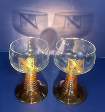 Vintage Schott Zwiesel Wine Glass Set of 2 Gold / Yellow Stem 4oz "N" Marking