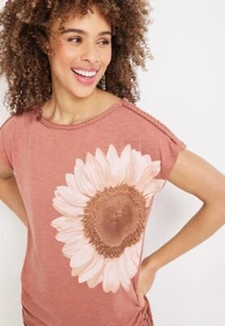 Maurices Womens Sunflower Graphic Dolman Braided Ruched Sides Soft Knit Tee Top - Picture 1 of 1