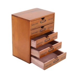 Small Wooden Storage Cabinet 5Drawers Box Vintage Desktop Tidy Organiser Case UK - Picture 1 of 7