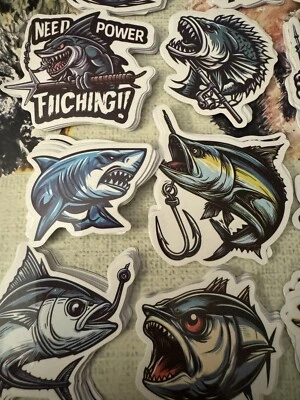 KRAKEN TACKLE 15 X ANGRY FISHING BOX STICKERS, TUNA FISHING, SHARK ANGRY FISH STICKERS