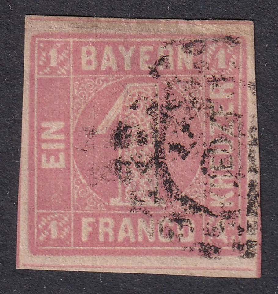 BAVARIA 1850 Numeral 1k PInk SG 8a Used (CV £75) - Image 1 of 1