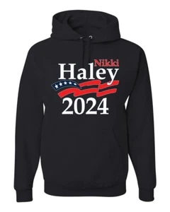 Haley 2024 Waving Flag American Pride Unisex Graphic Hoodie Sweatshirt - Picture 1 of 8