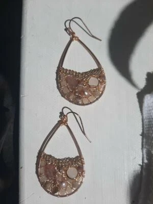 PRECIOSOS Pendientes Colgantes Amatista Piedra, Perla de Imitación, Cristal Oro Lágrima  Foto 1 de 4