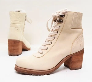 $ 398 FRYE Karen Hiker Damenstiefel cremeweiß Leder Spitze & Reißverschluss 3 "Absatz USA - Bild 1 von 16