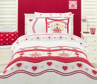 Folkloric Hearts Quilt Doona Duvet Cover Set Bedding Love Heart Girls Luxury New - Image 1 of 3