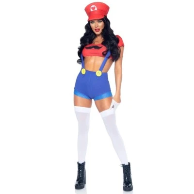 ^h Leg Avenue Feminino 3 Pçs Sexy Gamer Bebê Fantasia Chapéu, Top, Shorts Suspensório P/P - Imagem 1 de 4