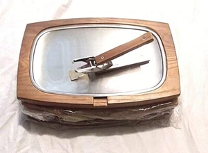 Vintage Teak Wood & Metal Sizzler Plates/Wood & Metal Steak/Fajita Plate (4) - Picture 1 of 7