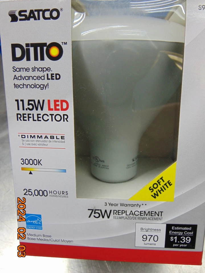 (1) Satco Ditto S9635 11.5w LED Reflector Bulb Dimmable Free Shipping - Image 1 of 1