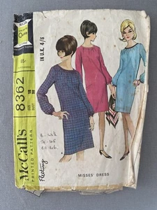Vintage 1960s McCalls Gathered Neck Fitted Dress 8362 Pattern Bust 38" - Picture 1 of 3