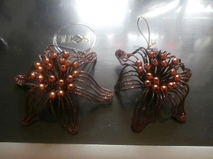 2 Metal Glittery Brown Flower Ornaments - Picture 1 of 5
