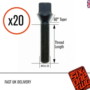 20 x TPi Black Round Alloy Wheel Bolts 12x1.50 32mm BMW - Picture 1 of 8