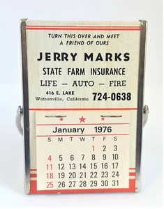 Vintage 1976 Calendar Mirror Watsonville CA State Farm Insurance Jerry Marks - Picture 1 of 11