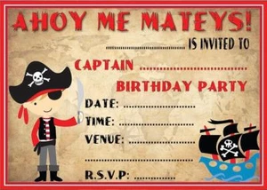 CHILDRENS  PIRATE THEME BIRTHDAY PARTY INVITATIONS KIDS INVITES BOYS & GIRLS  - Picture 1 of 1