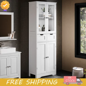 Four door double pull Freestanding Kitchen Cupboard Pantry Storage Cabinet White - Picture 1 of 17