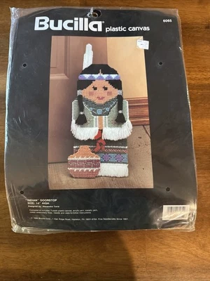 Vintage Bucilla Plastic Canvas Native American DOORSTOP Kit 6065 Indian 14”H - Image 1 of 4