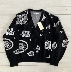 Men’s MNML Paisley Button Up Cardigan Sweater Black Medium Boxy NWT - Picture 1 of 10