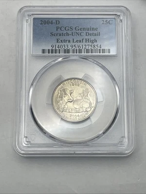 2004-D 25C PCGS Genuine Scratch Unc Detail Extra Leaf High  - Image 1 of 2