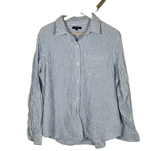 Quitte 100% Bio Baumwolle Gaze Langarm Shirt Gr. Large blau weiß gestreift - Bild 1 von 8