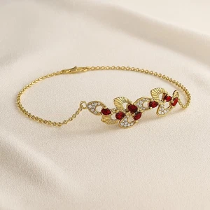 Natural Ruby and Diamond Bracelet 14K Solid Gold – July Birthstone # 1014 - Picture 1 of 22