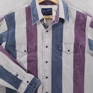 Camisa Wrangler Pearl Snap Brushpopper Grande 16.5 34 Western Rodeo Gris Púrpura - Imagen 1 de 17