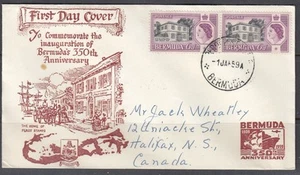 Bermuda Scott 168 Pair FDC - Bermuda, 350th Anniv. - Picture 1 of 1