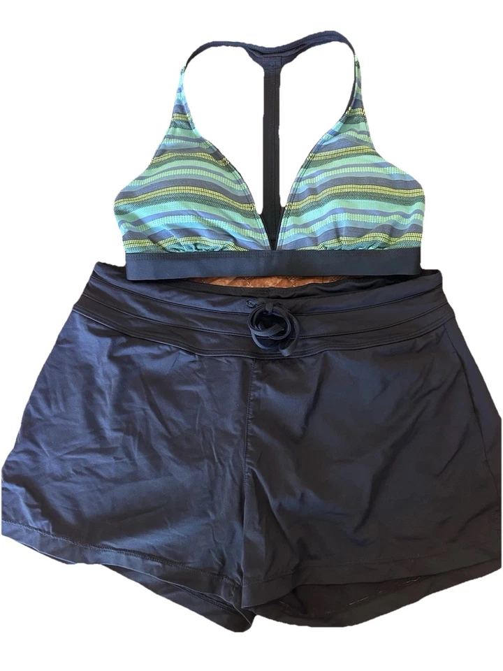 Conjunto de Traje de Baño Athleta Azul Marino Para Mujer PEQUEÑO 2 Piezas Board Shorts Bikini Top Tulum T-back Foto 1 de 4