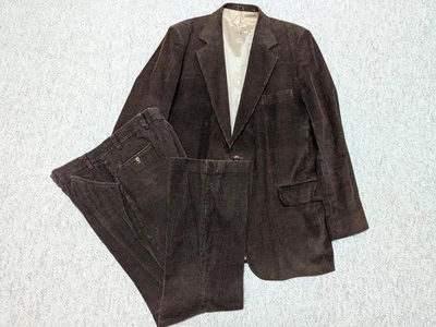 vintage 1970s brown 2PC SUIT corduroy 48L 40x34 jc penney PREPPY ivy league - Image 1 of 4