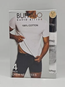 BUFFALO D BITTON 4PK Men S M L XL Cotton Crew Neck Logo T Shirt Black Gray White - Picture 1 of 5