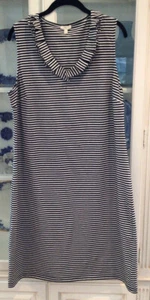 Talbots Womens Striped Stretch Ruffle Neck Sleeveless Dress Black/White Lge EUC - Picture 1 of 3